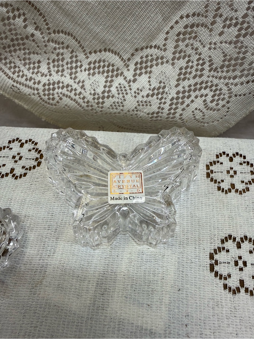 Clear Butterfly Trinket Dish With Lid Fifth Avenue Crystal No Chips Cracks